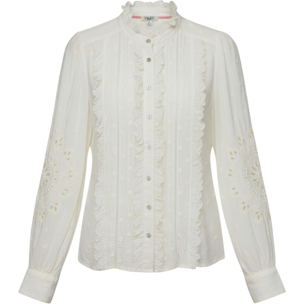 Sundance Womens White Cotton Swiss Dot Ruffle Eyelet Blouse Shirt Small